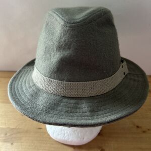 Vintage Wool Fedora Army Green Felt Hat Cotton Strap Vented Union Made Sz XL